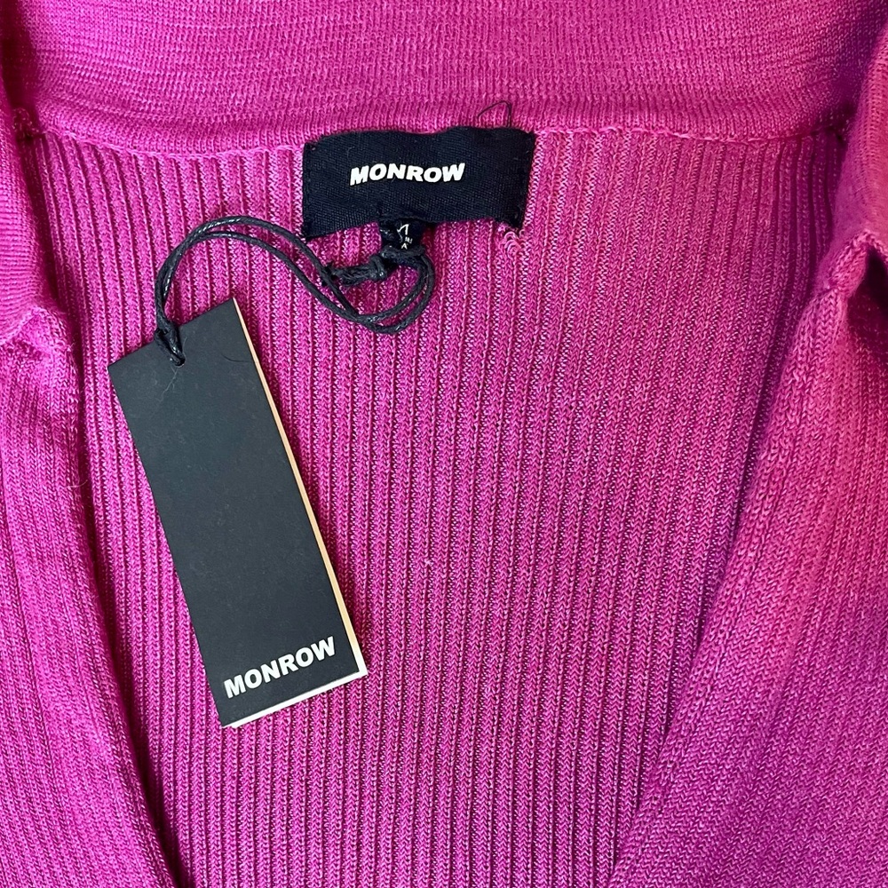 Monrow Ribbed Plunge Polo Sweater - $158 NWT - Picture 2 of 5